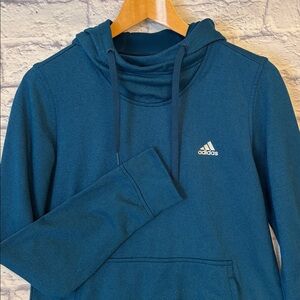 Adidas Hooded Pullover Teal Blue Lightweight Kangaroo Pocket Size Medium